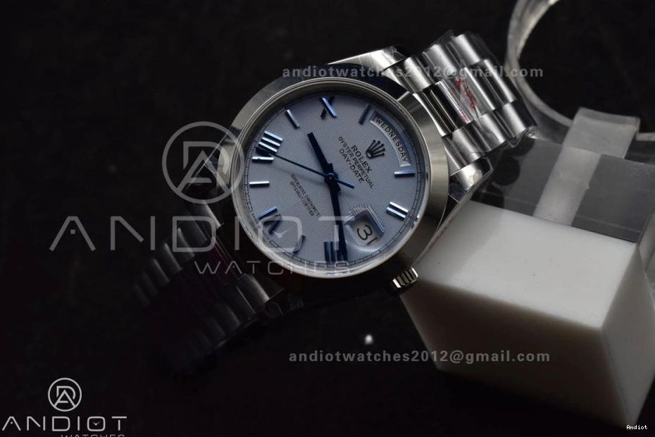 V4 DayDate Weighted Roman President Steel GMF 40 Tungsten Bracelet Markers Dial A3255 Blue 904L On 0415